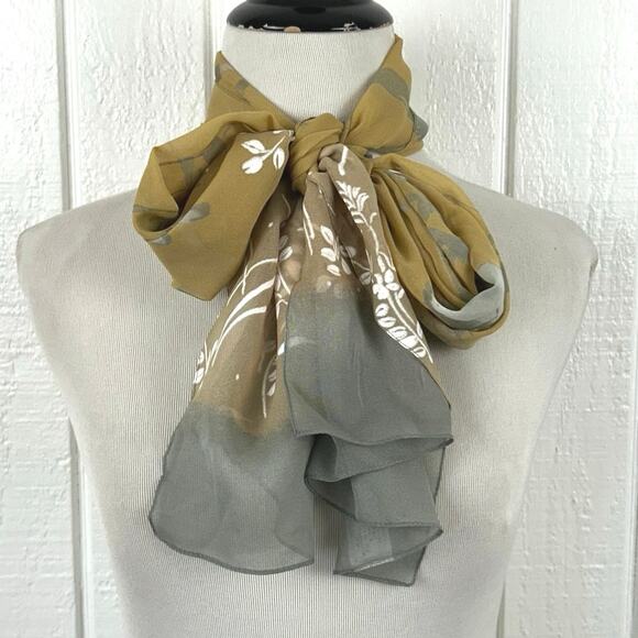 Basha Scarves Women Made in Italy Floral Head Neck Scarf Rectangle Gold Gray - Picture 8 of 9